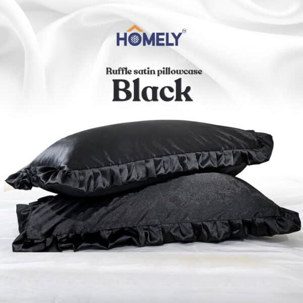 Black Ruffle Satin Pillowcase