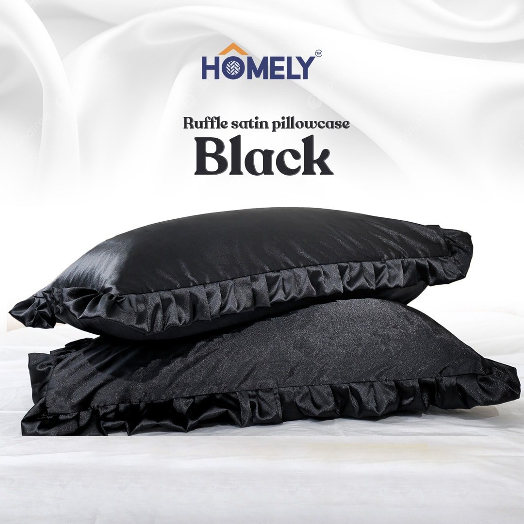 Black Ruffle Satin Pillowcase Black Ruffle Satin Pillowcase - Image 1