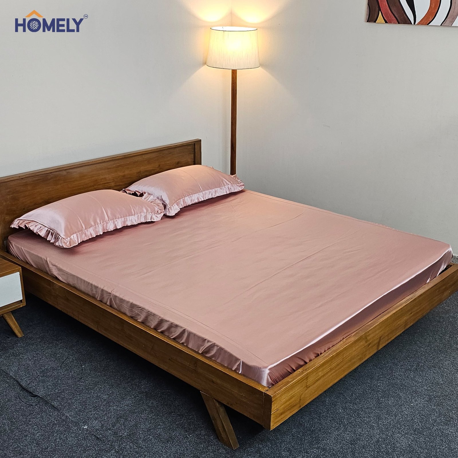 Blush Pink Satin Fitted Double Bedsheet Blush Pink Satin Fitted Double Bedsheet - Image 1