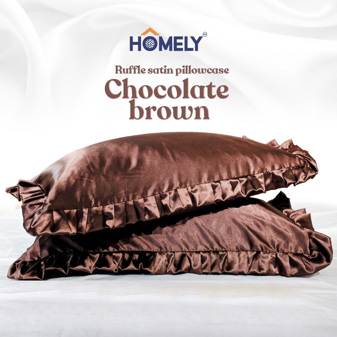 Chocolate Brown Ruffle Satin Pillowcase Chocolate Brown Ruffle Satin Pillowcase - Image 1