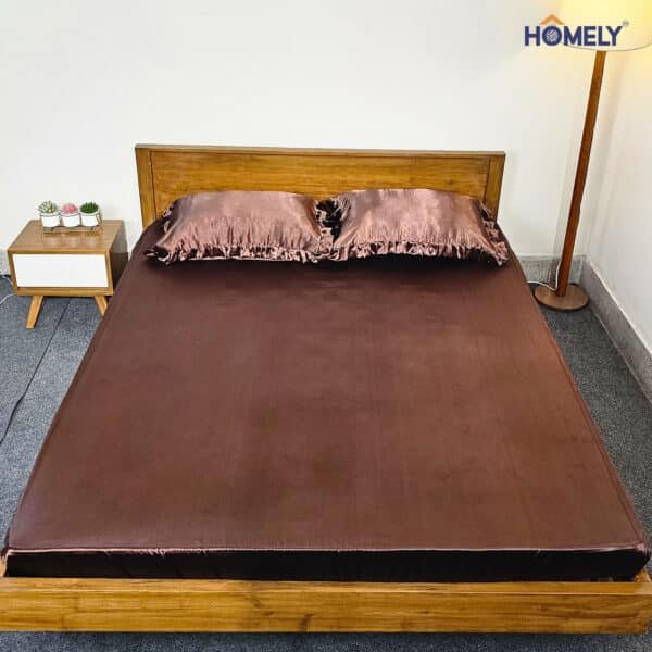 Chocolate Brown Satin Fitted Double Bedsheet