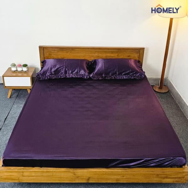 Cyber Grape Satin Fitted Double Bedsheet