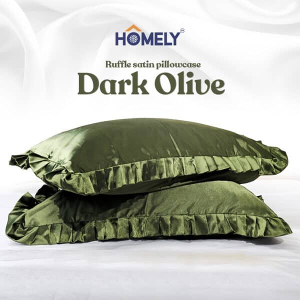 Dark Olive Ruffle Satin Pillowcase