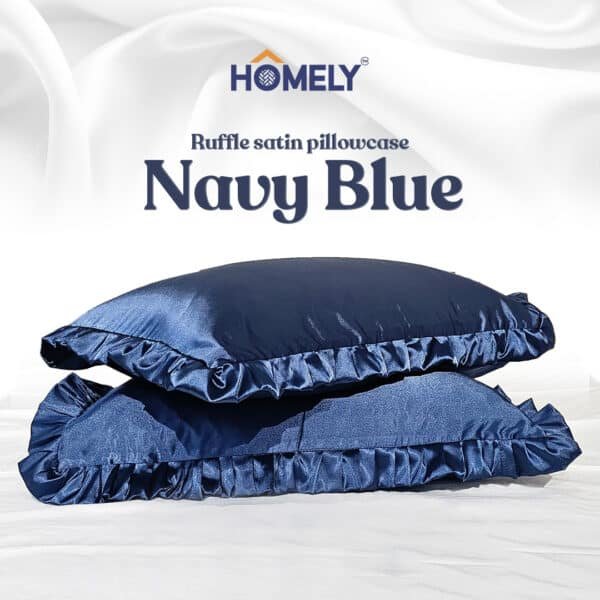 Navy Blue Ruffle Satin Pillowcase