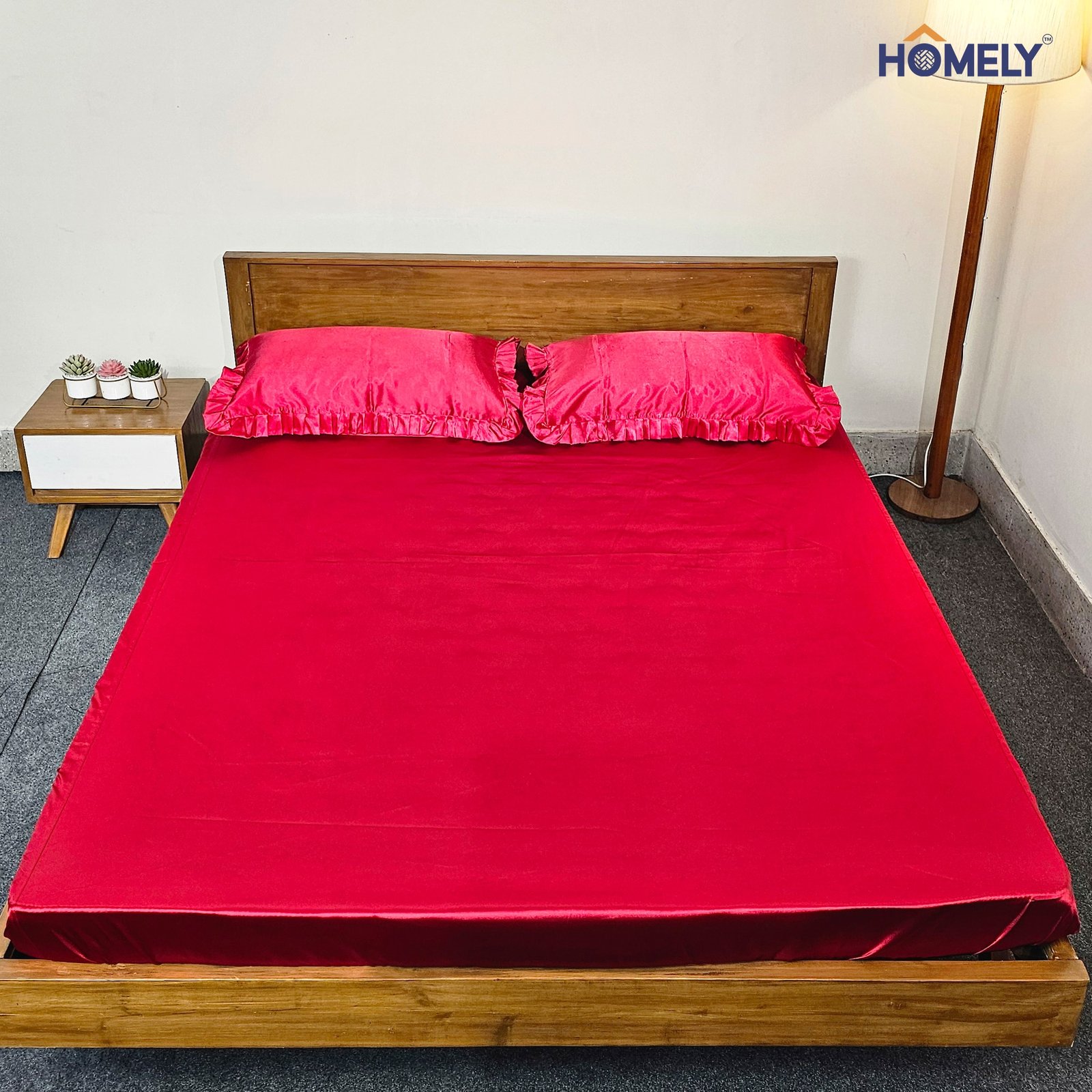 Scarlet Red Satin Fitted Double Bedsheet Scarlet Red Satin Fitted Double Bedsheet - Image 1